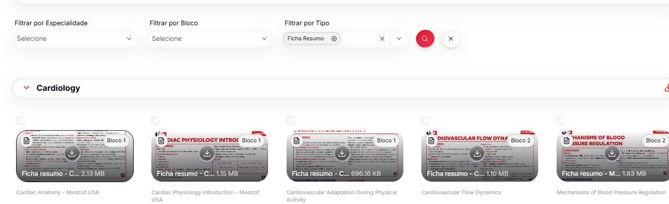 Biblioteca de fichas-resumo digitais organizada por especialidade (Cardiology)